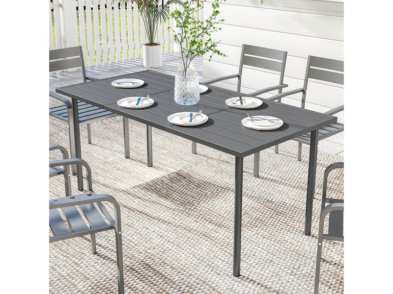  Table de jardin rectangulaire, table à manger extérieure acier gris foncé 165x80x74cm  - Conforama D