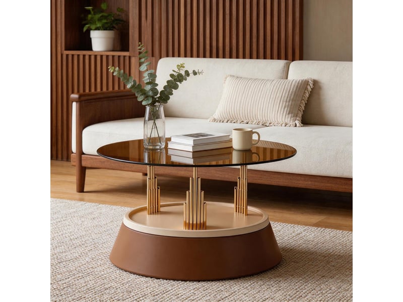  Lot de 2 tables basses gigognes verre trempé et métal marron 70 x 48 x 60 cm W3658P433971 - Conforama E