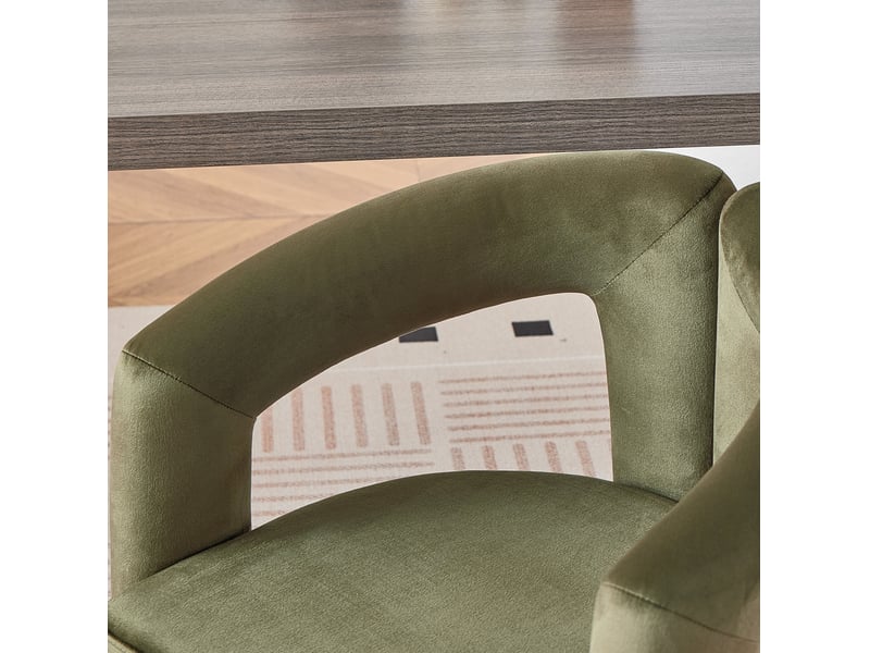  Lot de 4 chaises de salle à manger avec accoudoirs, pour la salle à manger, design moderne, en mousse et tissu, vert  - Conforama E