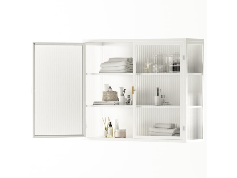  Meuble mural 2 portes 70 x 23 x 60 cm – blanc – 3 niveaux de rangement, pose murale ou au sol  - Conforama A