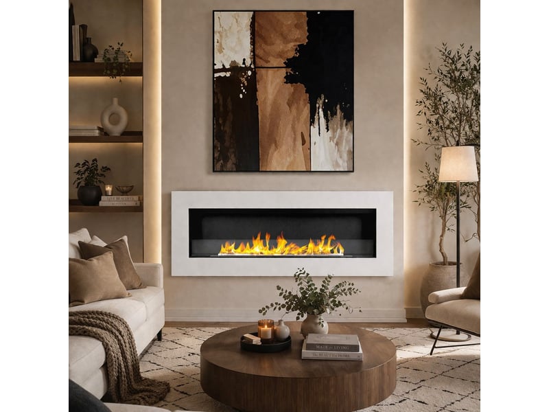  Siena 120 - cheminée murale bioéthanol 120 x 41 x 15 cm avec brûleur de 1,25 l en acier blanc  - Conforama B