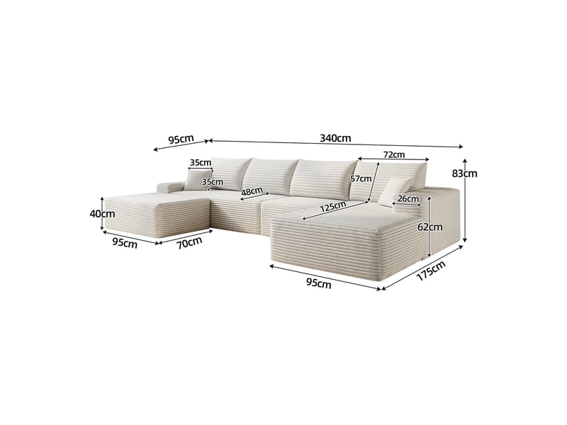 Canapé d’angle modulable 340 x 175 x 83 cm 4 places avec pouf, méridienne en l, assise profonde, sans montage, canapé compressé, blanc Bliss Lite - Conforama C