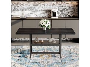 Table de salle à manger rectangulaire noire rayofi, 160x90x76 cm, 4-6 personnes, plateau mdf imitation bois noir, pieds métal avec étagère de rangement