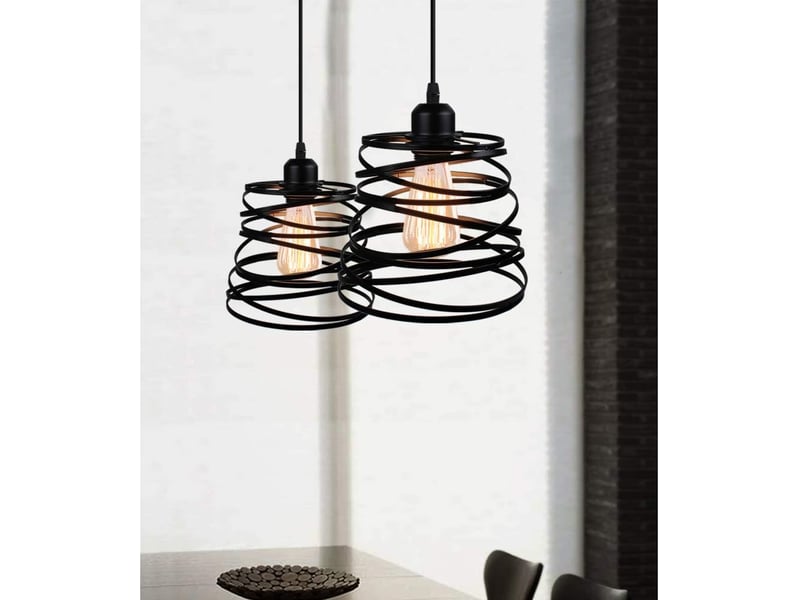  Lot de 2 suspensions luminaires moderne créatif lustre de design à spirale e27 20cm noir  - Conforama C