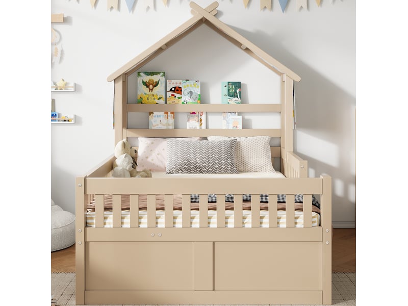  Lit cabane enfant 140x200 avec lit gigogne et 3 tiroirs evryae  - Conforama C
