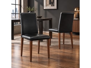 Lot de 2 chaises de salle à manger avec dossier ergonomique - pieds métal, simili cuir noir noyer