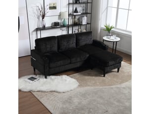 Canapé droit fixe <strong>HAVRYA</strong> <strong></strong> 4 places Velours noir avec coffre de rangement