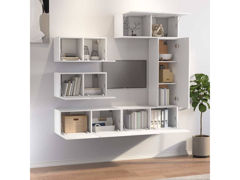  Ensemble de meubles tv - banc tv - meuble de rangement 6 pcs blanc bois d'ingénierie  - Conforama C