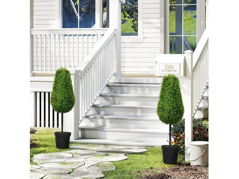  Lot de 2 buis artificiels 90 cm – vert – feuillage résistant aux uv, pots lestés pour intérieur et extérieur  - Conforama B