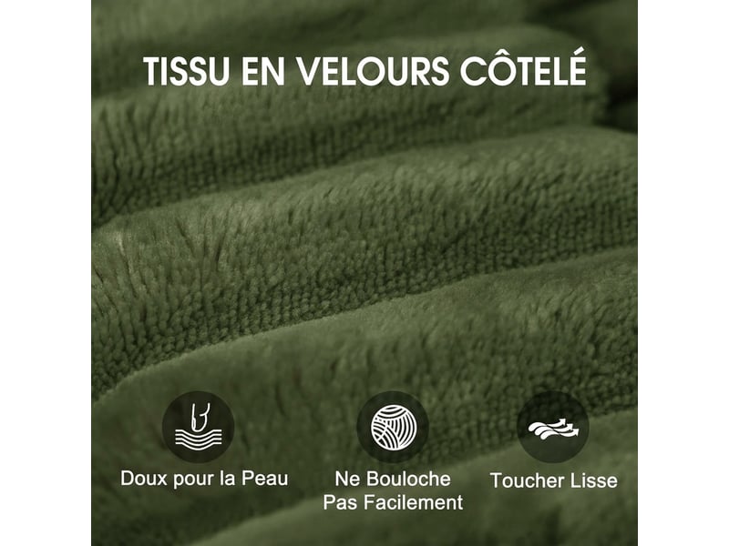 Ottoman vert en velours côtelé, assise rembourrée 95 x 70 x 40 cm  - Conforama D