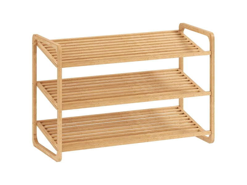 Étagère à chaussures en bambou à 3 niveaux, porte-chaussures capacité 12 paires, bois naturel, 76x33x50,8cm  - Conforama B