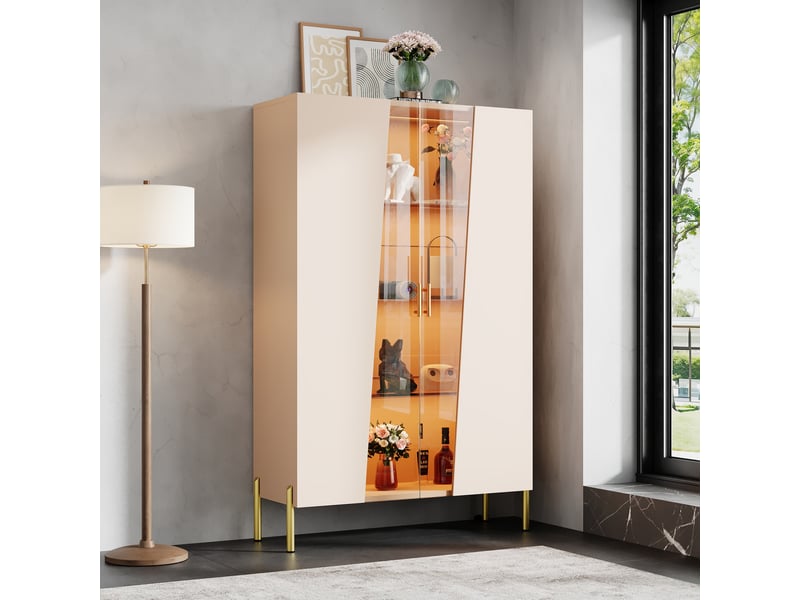 Vitrine led, porte en verre asymétrique, 3 étagères réglables et pieds métal, pour séjour 72 × 40 × 145 cm - Conforama B