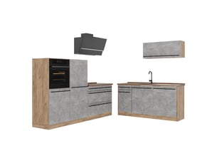 Vicco cuisine, bétonchêne doré, 220cm plan de travail chêne doré