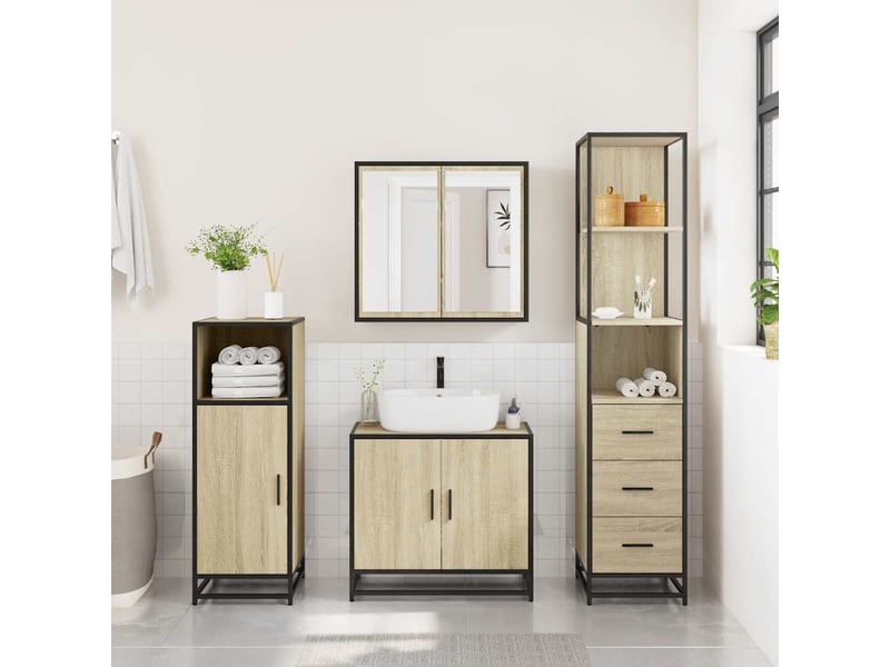  Armoire de salle de bain, cabinet de salle de bain chêne sonoma 35x37,5x166 cm cf65075  - Conforama C