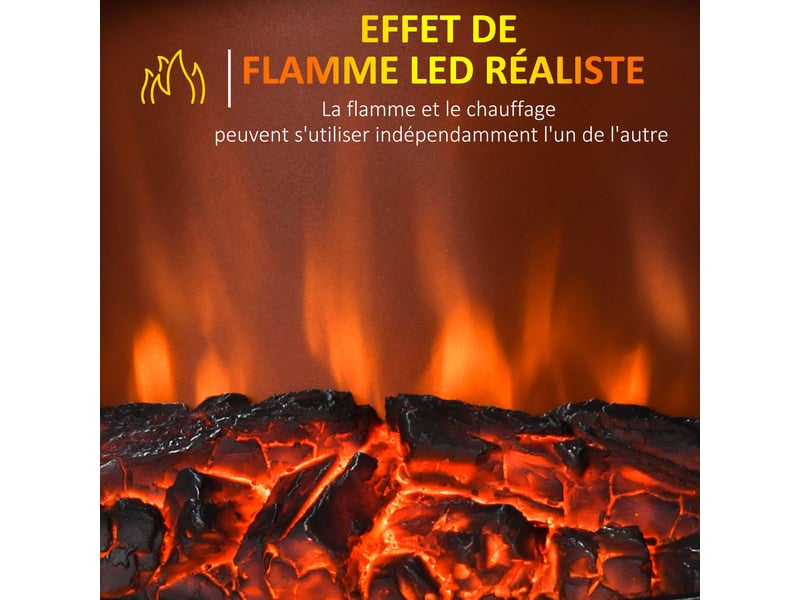  Cheminée électrique sur pied noire 10002000 w avec effet flamme led  - Conforama W