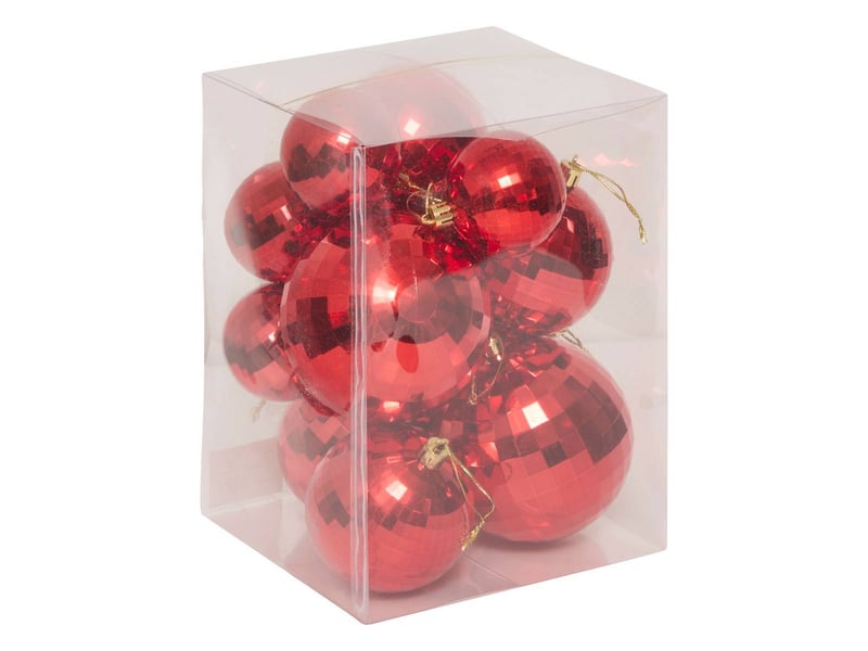  Lot de 14 boules de noël effet miroir 22cm rouge  - Conforama B
