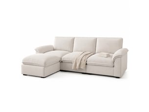 Canapé d’angle modulable 4 places avec méridienne - coussins ergonomiques, chenille - beige