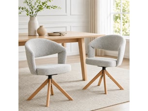 Lot de 2 chaises pivotantes 81,5 cm, couleur bois+gris clair, rotation 360°, dossier courbé, pour salle à manger, tissu