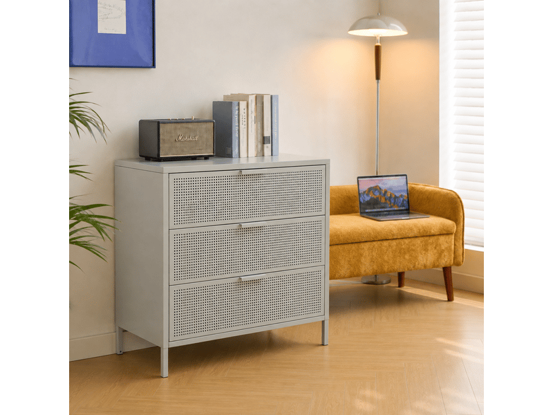  Nordlys - commode chambre scandinave metal 3 tiroirs rangement metal beige  - Conforama B
