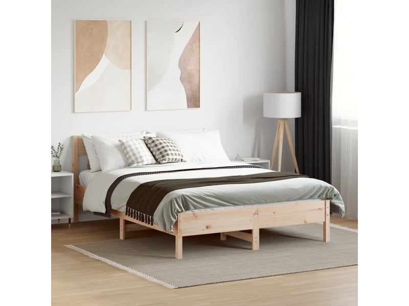  Lit double- lit adulte -  cadre de lit sans matelas 135x190 cm bois de pin massif  - Conforama B