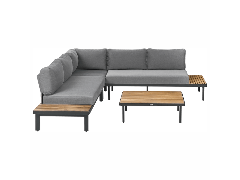  Ensemble de canapés d'angle de jardin 5 places fivizzano acacia gris foncé  - Conforama A