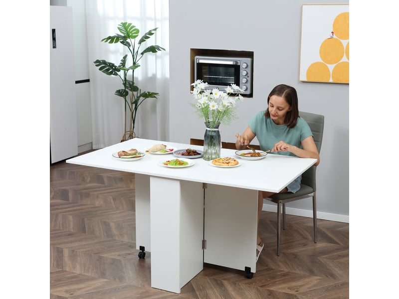  Table pliante de cuisine salle à manger amovible sur roulettes blanc 75l x 140l x 74h cm  - Conforama W