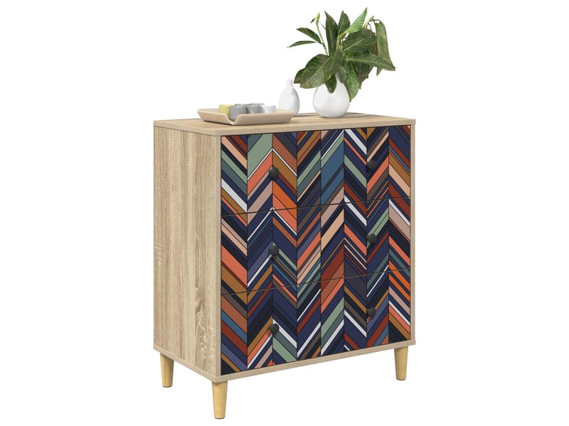  Commode chambre, meuble de rangement ommen imprimé géométrique 66 x 36,5 x 75 cm sonoma  - Conforama C