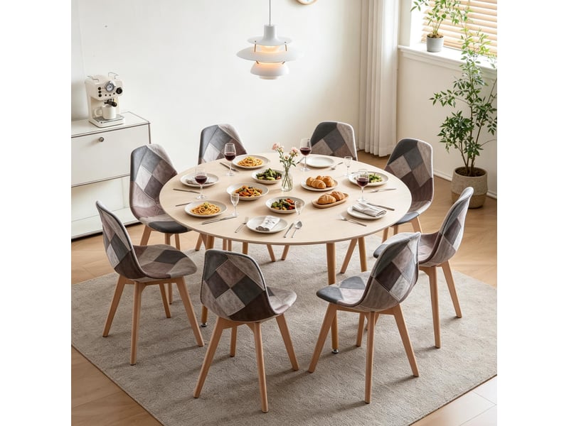  Lot de 8 chaises de salle à manger 46x40x85 cm design moderne bois métal multicolore  - Conforama C