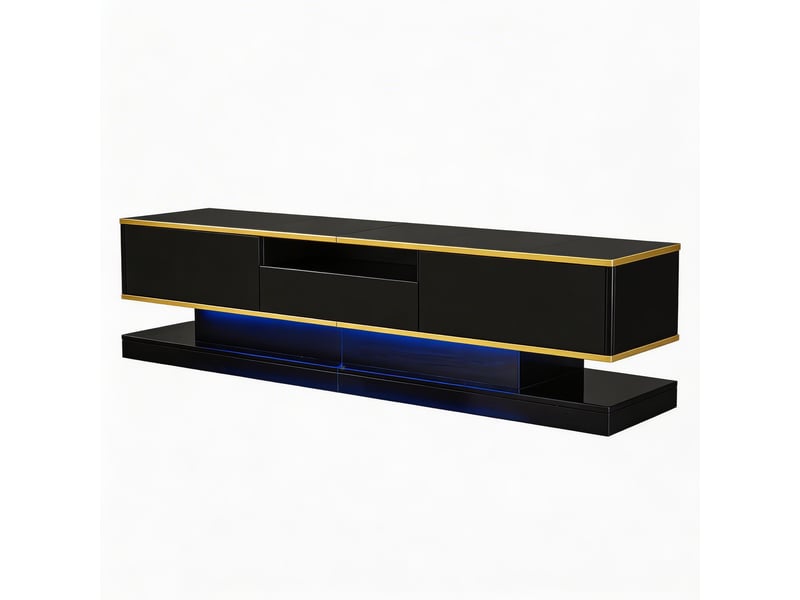  Meuble tv moderne 3 tiroirs 1 compartiment ouvert finition brillante led multicolore 180x38x45 cm  - Conforama E