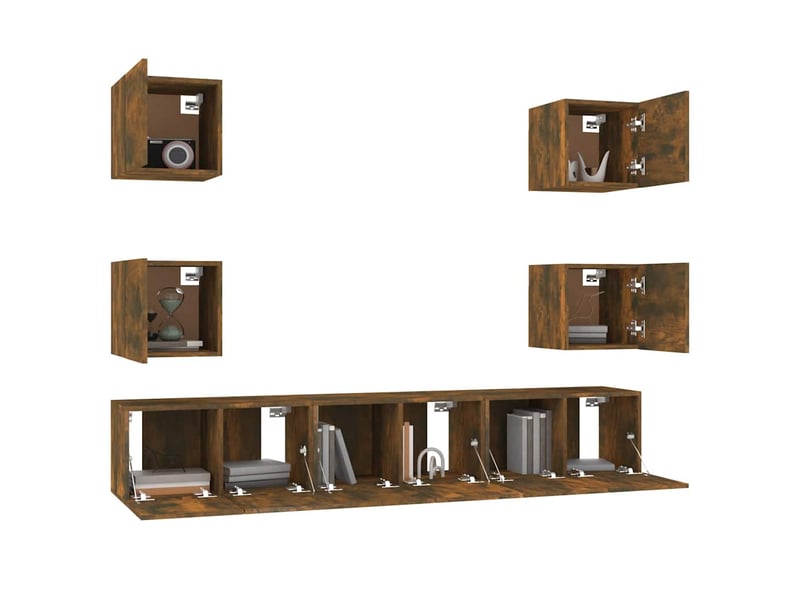 Ensemble de meubles tv 7 pcs chêne fumé bois d'ingénierie shl73792  - Conforama E