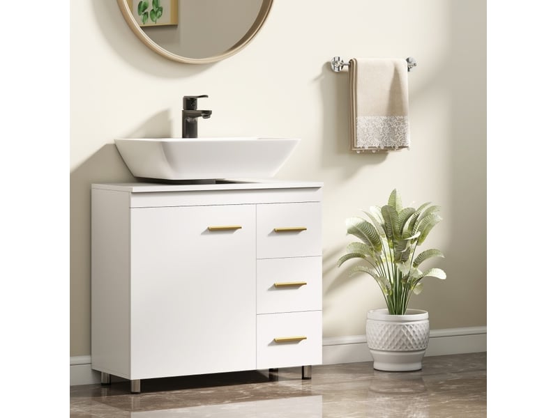 Meuble sous lavabo 70x30x65 cm à 3 tiroirs mdf panneau de particules blanc - Conforama B