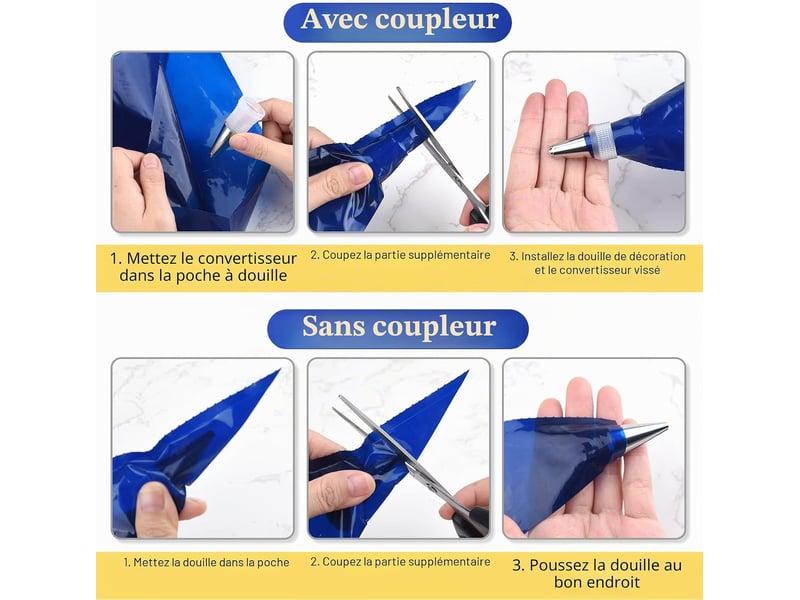  Poches à douille jetables, extra larges 18 pouces, pour décorer biscuits, cupcakes, desserts et gâteaux (bleues, 50 pièces) - blue  - Conforama D