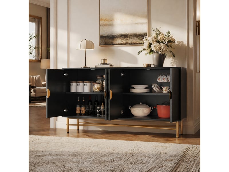 Buffet 160x40x82 cm 4 portes à fermeture douce en mdf et panneau de particules noir - Conforama B