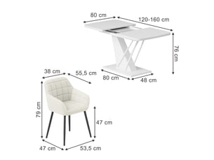 Vicco ensemble de table à manger, blanc, 120x80cm avec 4 chaises de salle à manger