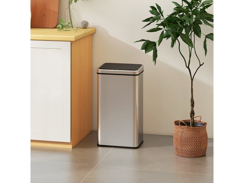  Poubelle à capteur de 50l, couvercle à fermeture en douceur, poubelle de cuisine automatique acier inoxydable, argenté  - Conforama C