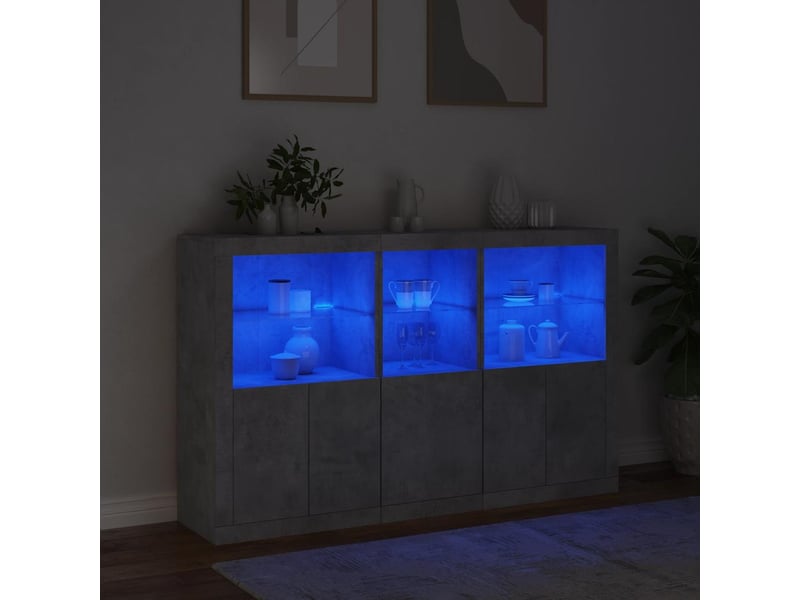  Buffet - bahut - meuble de rangement avec lumières led gris béton 162x37x100 cm  - Conforama E