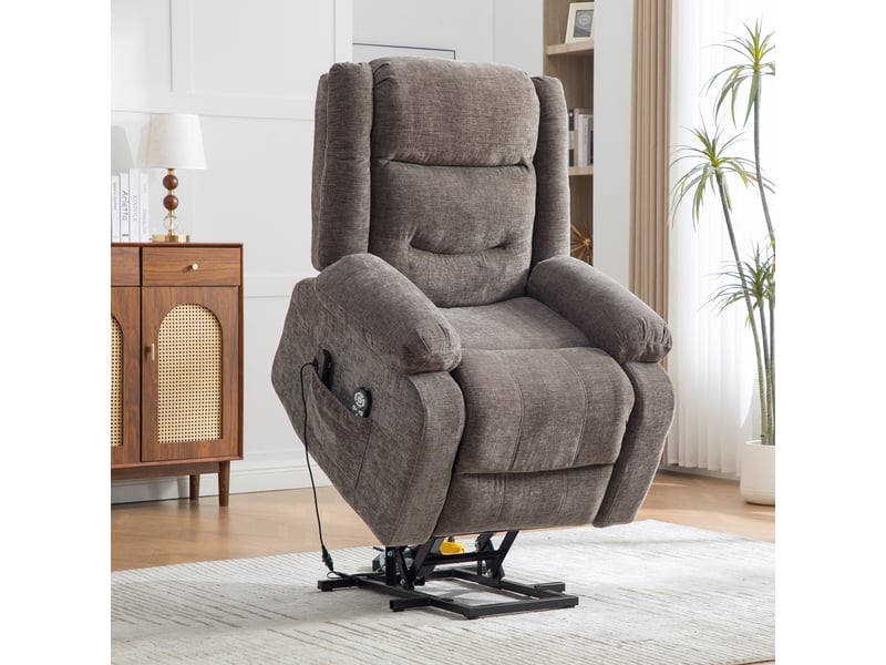 Fauteuil relax électrique releveur massant et chauffant en chenille gris Fay Lum - Conforama D