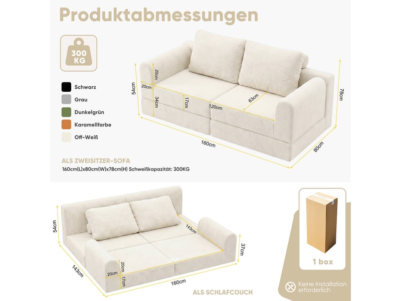 Canapé droit convertible ,2 places,avec mousse à mémoire de forme et support dorsal,160x80x78 cm,beige - Conforama C