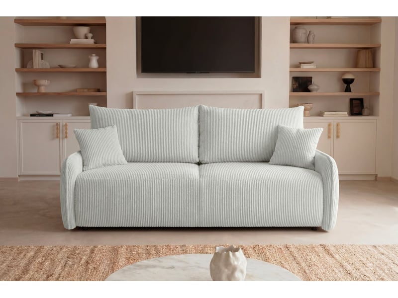  Sacha - canapé droit convertible petit velours côtelé 2 places blanc  - Conforama D