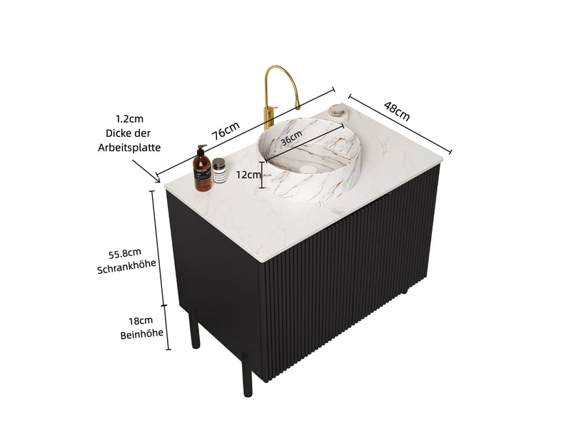 Meuble sous vasque avec portes à fermeture douce - lpospi - céramique, pierre frittée noir et blanc - Conforama D