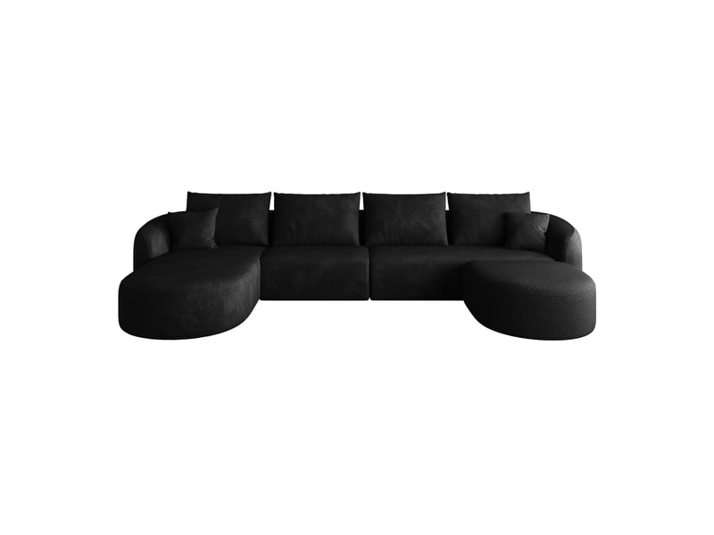 Canapé d’angle panoramique en u 6 places en chenille noire 336x168x85 cm - Conforama A
