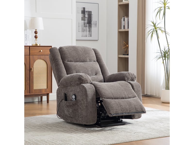  Fauteuil releveur électrique, fauteuil de massage chauffant, dossier et repose-pieds électriques, gris chenille pour salon  - Conforama B