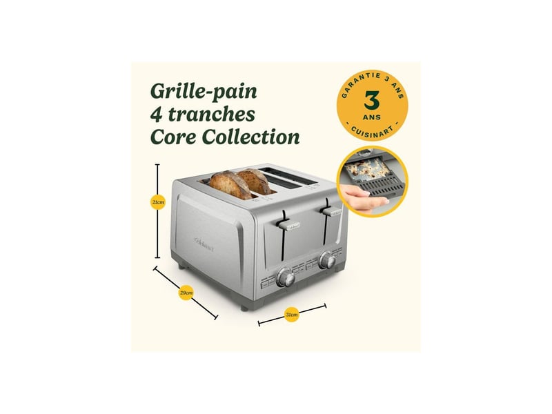  Grille-pain inox 4 tranches fentes larges quickview levier 7 programmes bagel defrost décongélation CUI3030050204513 - Conforama A