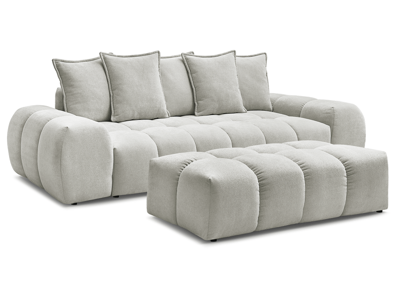 Bobochic canapé droit convertible coffre everest tissu texturé avec pouf gris clair EVEREST - Conforama A