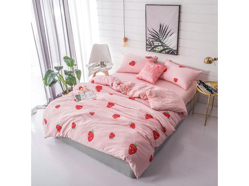  Drap-housse - taie d'oreiller - housse de couette - 150x210 cm - polyester - imprimé fraise - pour lit 1,50 m - lot de 3 pièces  - Conforama B