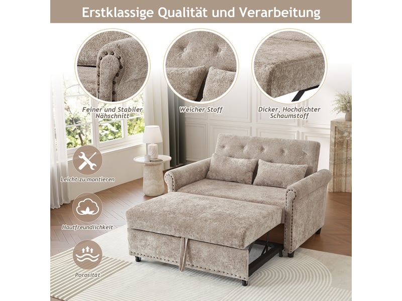 Canapé convertible 2 places en tissu chenille, 3-en-1, dossier réglable 110°145°180°, couchage 170×98 cm - Conforama D