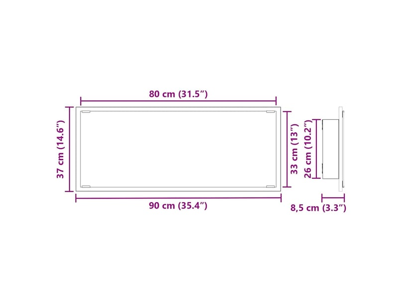 Miroir de salle de bain, miroir de toilette bois ancien 90 x 8,5 x 37 cm bois d'ingénierie cf62653 - Conforama E