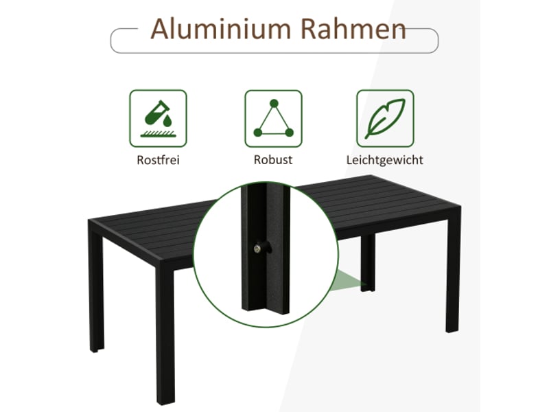  Table de jardin en plastique noir, effet bois, 190x84,5x72 cm, résistante aux intempéries, terrasse et balcon  - Conforama D