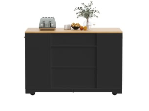Îlot de cuisine sur roulettes 120x50x92 cm, 2 portes et 3 tiroirs, noir