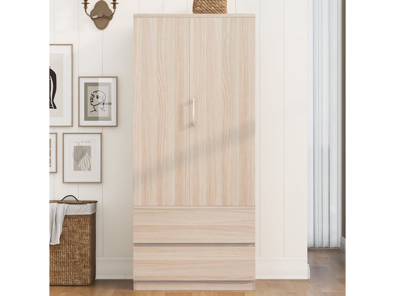  Armoire 70 × 50 × 175 cm – avec 2 tiroirs – avec étagères ouvertes – armoire à une porte – naturel  - Conforama E